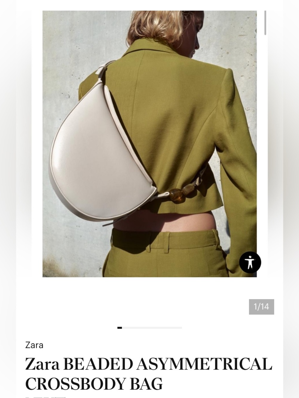 Zara Shoulder Bag Light Taupe Asymmetric Bead Accent NWOT Bloggers